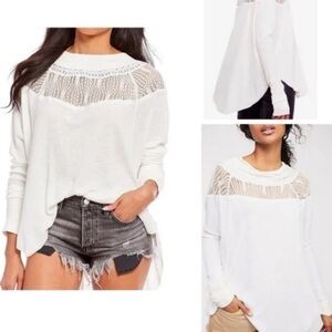 Free People Spring Valley Long Sleeve Top distressed hemline small